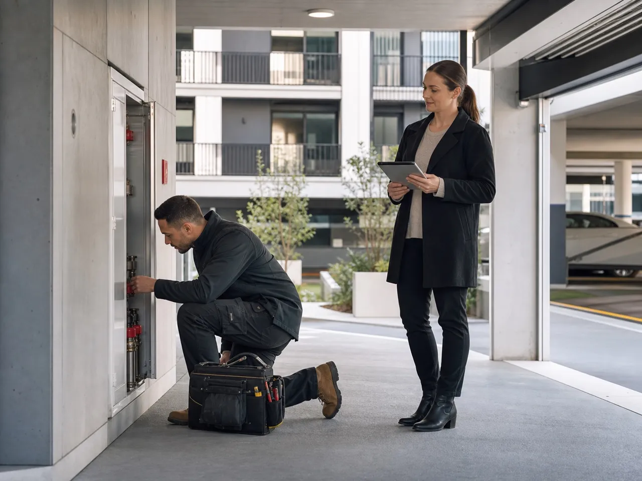 Maintenance work at an apartment building